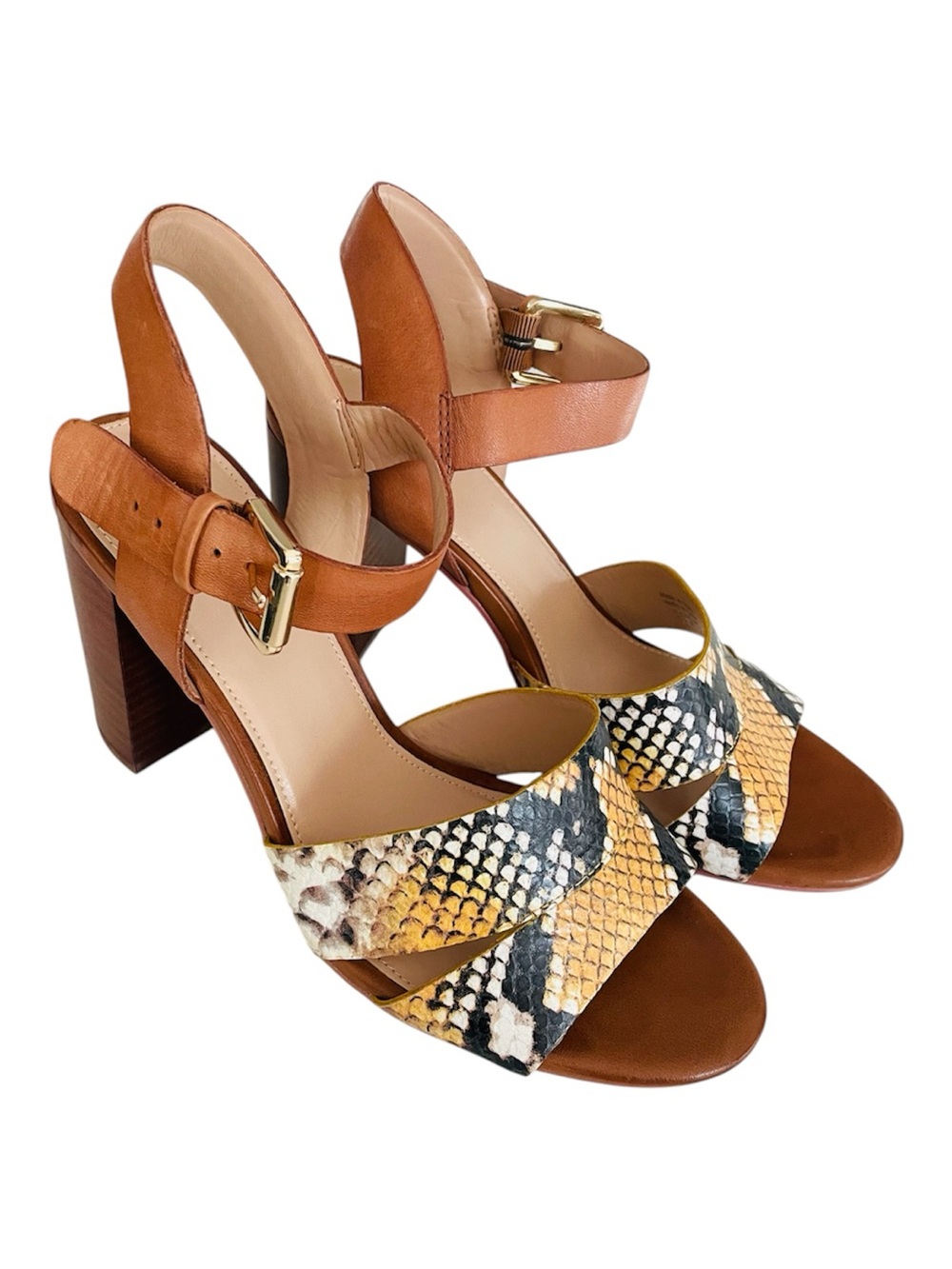 Aldo Tan Snake-Print Block Heel Sandals